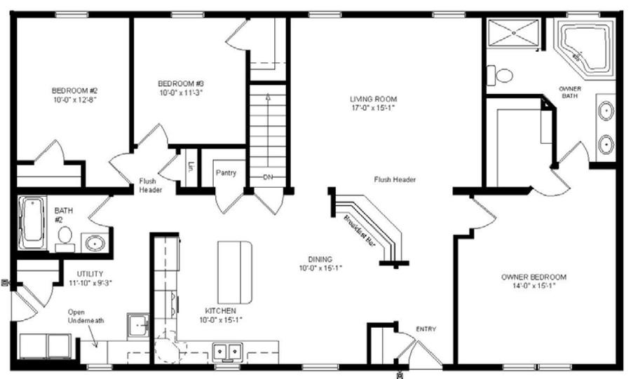 Belmont BB 1708 Square Foot Ranch Floor Plan